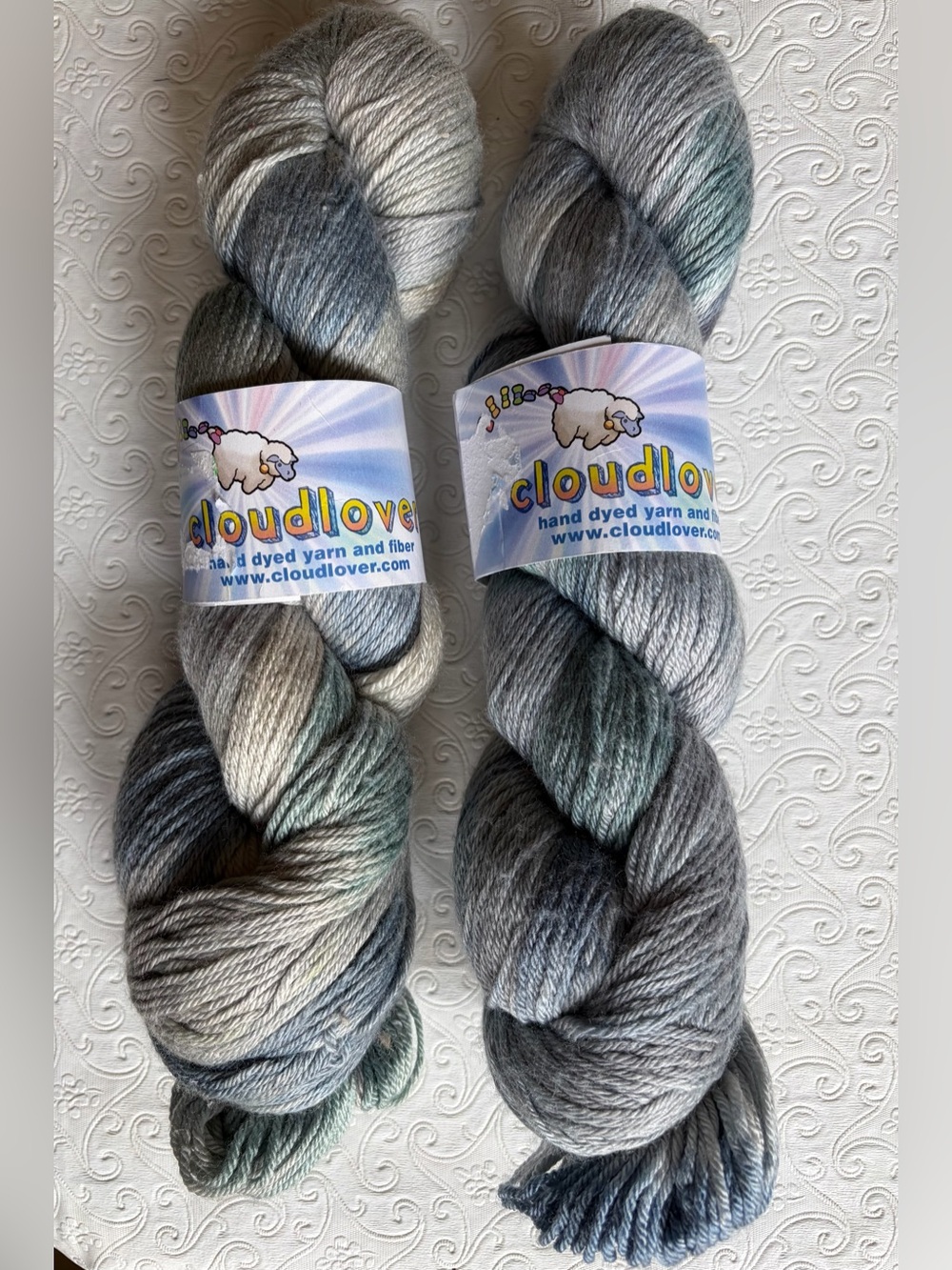 Cloudlove Hand-Dyed “Gargoyle” Yarn and Fiber Gray, Blue and Green
